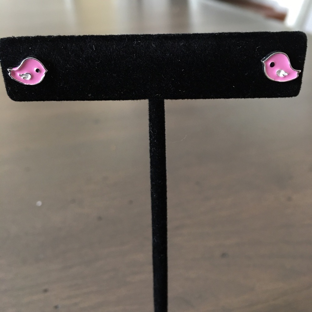 Sterling Silver Enamel Stud Earrings Bird